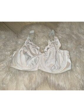 Hanes G446 Satin Lace Full Coverage Bra Unlined Underwire Womens 36D White